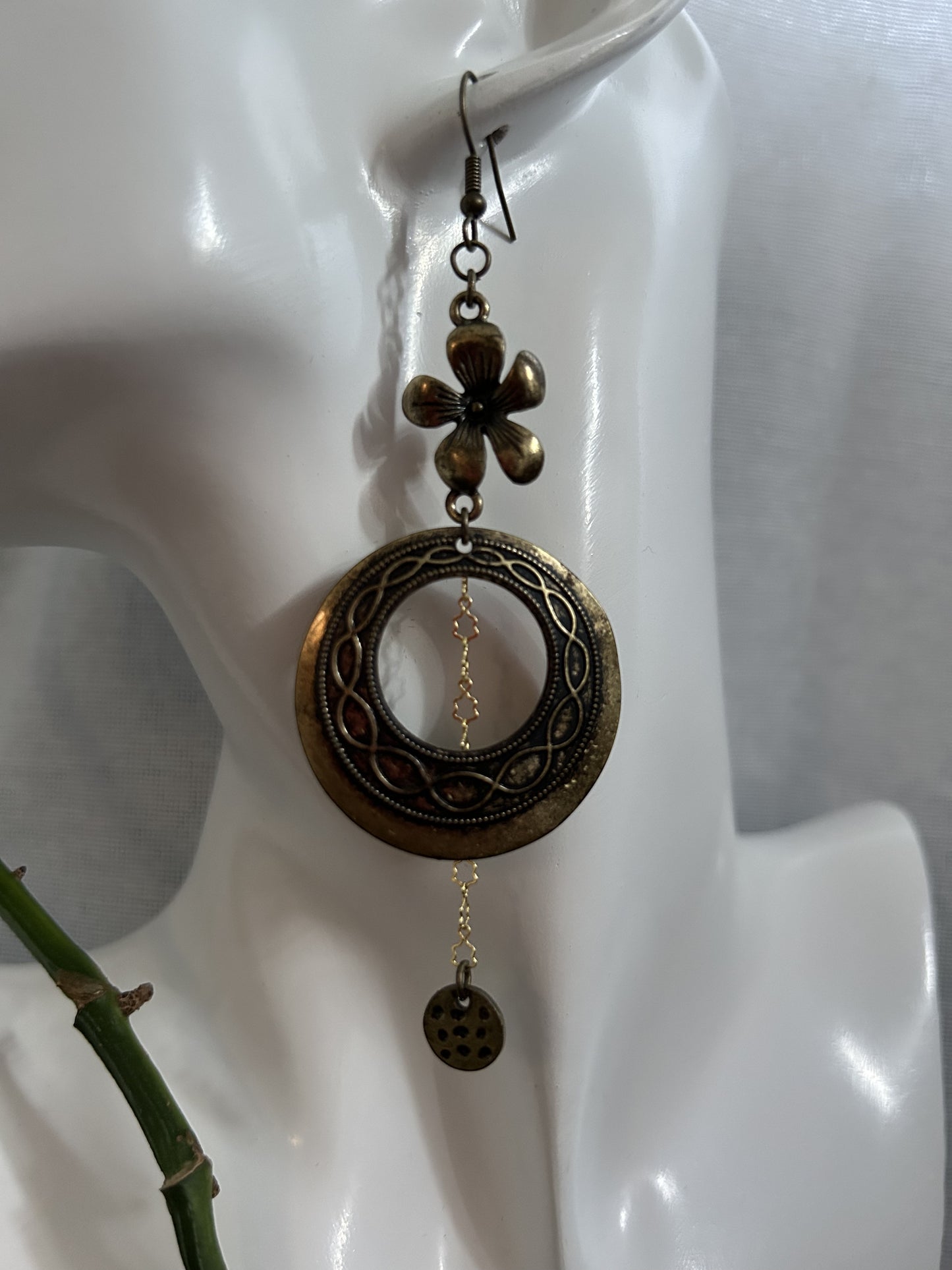 Vintage Bronze and Gold Dangle Earrings